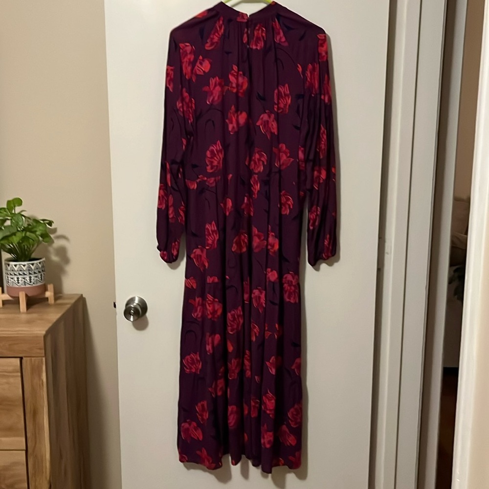 Maroon and Floral Long Sleeved Dress with Pockets by a new day
